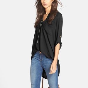 Lush Black V Neck Tunic Blouse